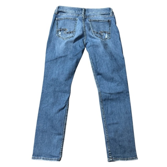 Silver Jeans Co. AVERY Women’ Slim 31/29 Blue Destroyed Low-Rise Straight Denim - Picture 4 of 11